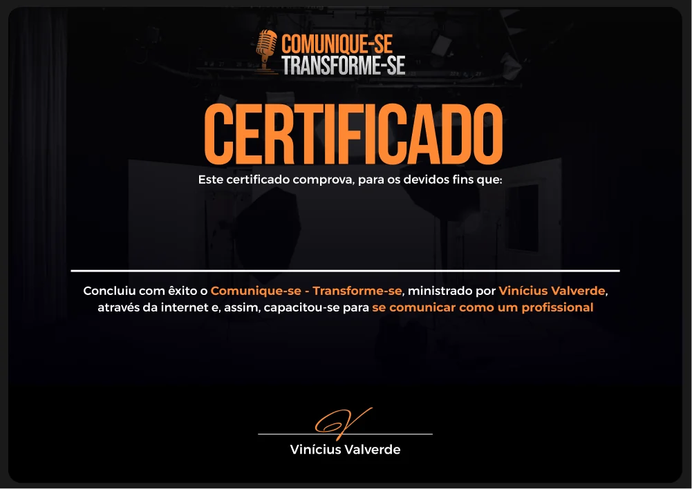 Modelo do certificado de conclusão do Comunique-se, Transforme-se
